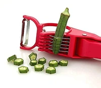 2 in 1 Stainless Steel 5 Blade Vegetable Cutter with Peeler | Multifunctionctional Presiding Vegetable Hand Blender Chopper | Chilly, Onion Cutter with Lock System (PACK OF 1) [Multi Color]